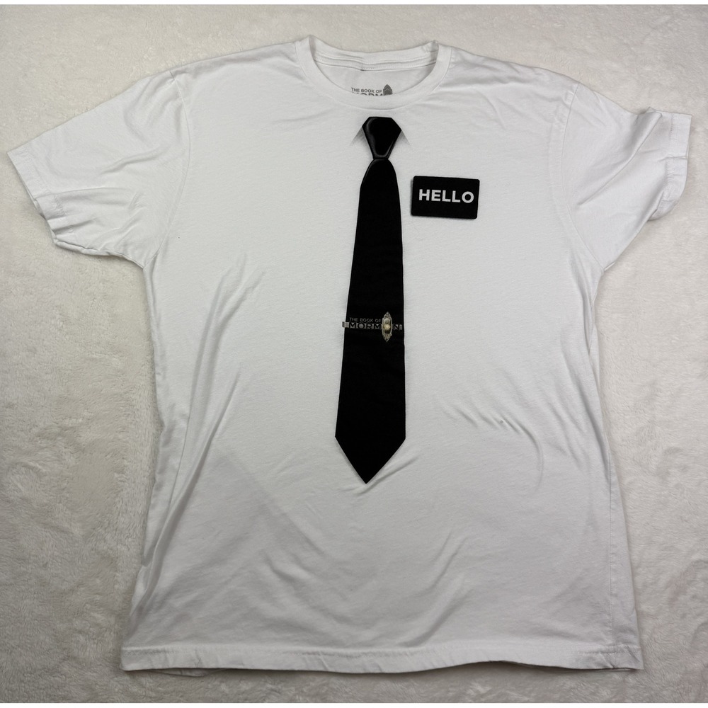 The Book of Mormon Broadway Musical Shirt Mens Large White Tie Graphic Araca
